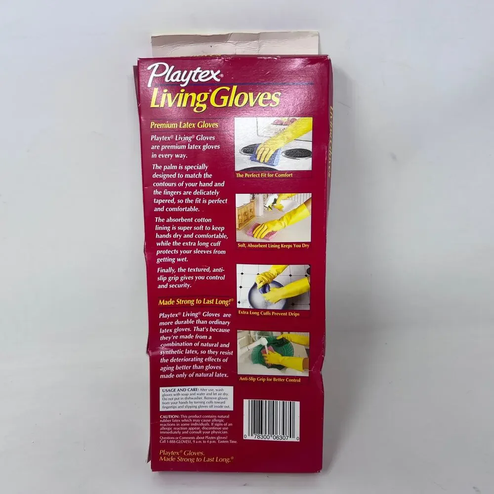 Playtex‎ Living Gloves Medium Vintage Yellow Lined Fits Sizes 7 1/2 - 8 NOS 90s